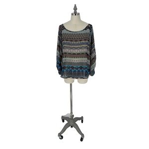 Cinnamon | Women’s Blue Multicolor Off The Shoulder Sheer‎ Top - L